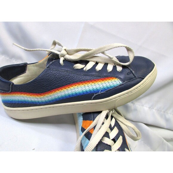 Soludos Womens Shoes Blue Leather Rainbow Wave  Chill Out Sneakers 8.5 - Picture 2 of 12